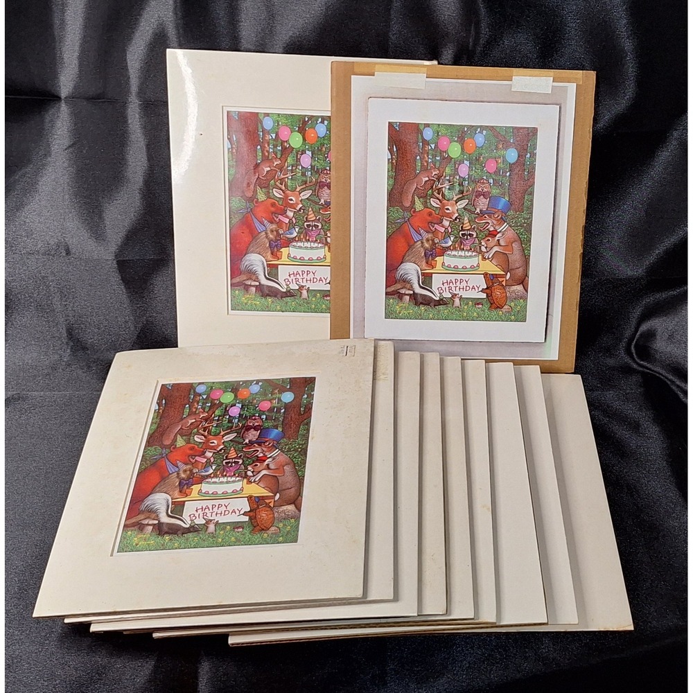 Vintage Gazsi Busch Gardens Forest Animals Happy Birthday Matted Art Prints 10pc